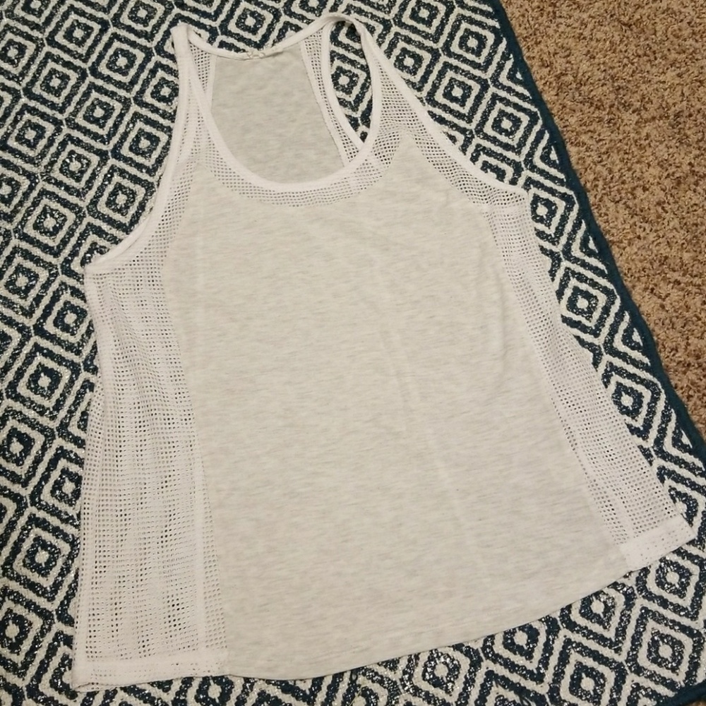 White with light Heather gray panel tank